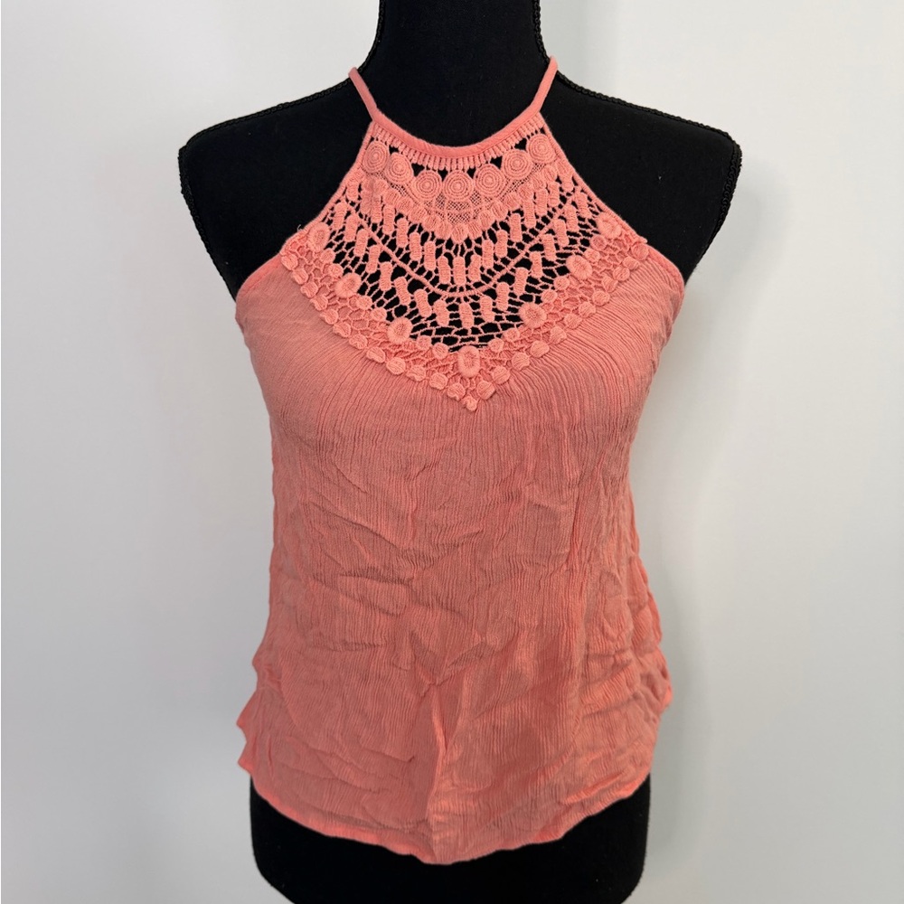 Women's Coral Crochet Halter Tank Top